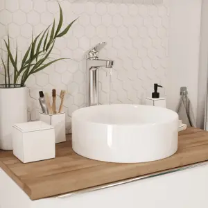 GoodHome Scalea Gloss White Round Counter top Basin (W)35cm