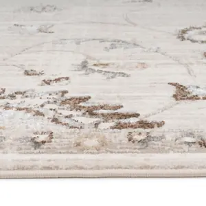 Beige Floral Patterned Bedroom Living Area Rug 160x230cm