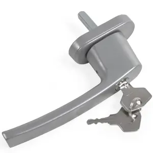 Window Handles - set of 2, built-in lock, 2 keys per handle, for UPVC, aluminium, & some timber windows - silver