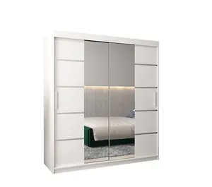 Verona 04 Contemporary 2 Mirrored Sliding Door Wardrobe 9 Shelves 2 Rails White Matt (H)2000mm (W)1800mm (D)620mm