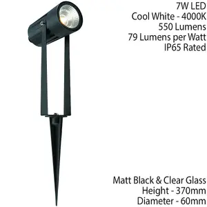 IP65 Outdoor Ground Spike Lamp Wall & Sign Light 7W Cool White LED Matt Black