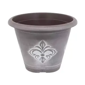 Recycled Plastic Planter Pot - 12" Fleur De Lys Chocolate White