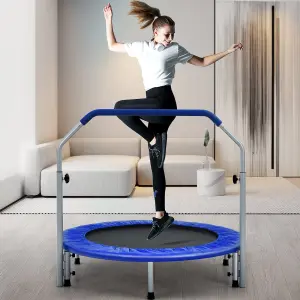 Costway Foldable Jumping Fitness Trampoline Exercise Rebounder W/ 4-Level Adjustable Handle