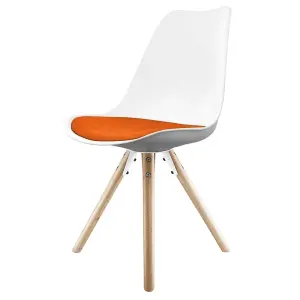 Soho White & Orange Plastic Dining Chair with Pyramid Light Wood Legs