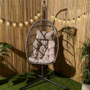 Hanging Egg Chair Outdoor Garden Furniture Patio Seat Pad Pod Seat Swing, Grey