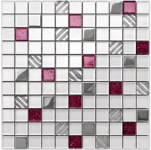 Glass mosaic on mesh for bathroom or kitchen 300mm x 300mm - Pink Queen