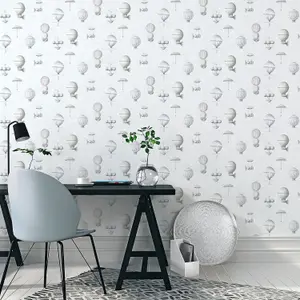 Galerie Nostalgie Silver Grey Air Ships Smooth Wallpaper