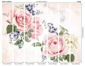 Origin Murals Pink Roses & Blue Flowers Matt Smooth Paste the Wall Mural 350cm wide x 280cm high