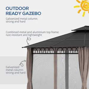 Outsunny 3.6 x 3 (m) Double Roof Hard Top Gazebo with Nettings & Curtains