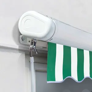 Primrose Awnings 3.0m x 2.5m Retractable Manual Full Cassette Green & White Awning Outdoor Patio Canopy