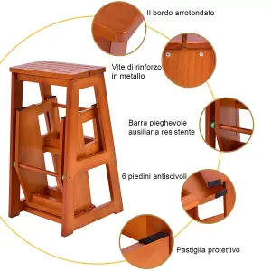 Costway 3 Tier Wood Step Stool Indoor Folding Step Ladder