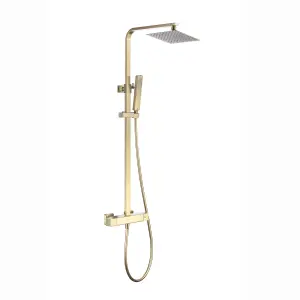 ENKI Enzo Brushed Brass Sqaure 2-Outlet Thermostatic Shower Head & Handheld Ultra Slim 200mm