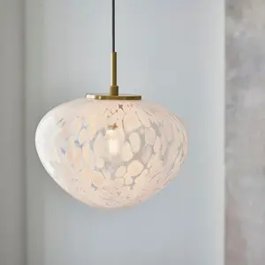 Luminosa Bari Single Pendant Ceiling Lamp, Satin Brass Plate, White Confetti Glass