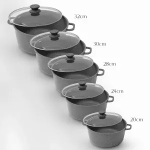 Royalford 5 Piece Die-Cast Aluminium Cookware Set Grey Casserole Dish Stock Cooking Pot