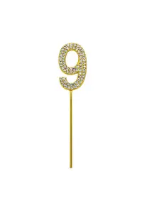 Gold 9 Sparkley Diamond Cake Topper Number 9 for Birthday Anniversary