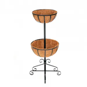 Oypla 2 Tier Metal Garden Flower Fountain Plant Display Stand with Coco Liners