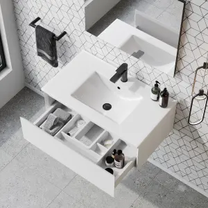 Banyetti Kameo 800mm Wall Hung 1 Drawer Vanity Unit with Basin - Matt White