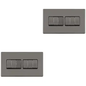 2 PACK 6 Gang Multi Light Switch SCREWLESS BLACK NICKEL 2 Way 10A Slim Rocker