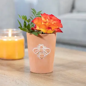 Small Terracotta Indoor Plant Pot with a Bee Design. Gift Idea. (Dia) 8.5 cm