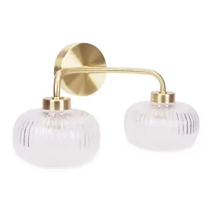 ValueLights Amaia Gold 2 Way Wall Light Ribbed Glass Shades IP44