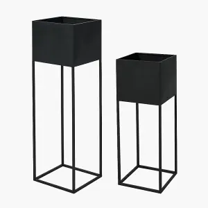 Set of 2 Indoor Square Black Metal Planters