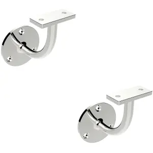 2x Handrail Bannister Bracket Wall Support 62mm Projection Polished Steel