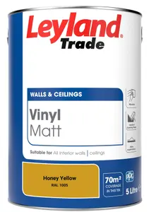 Leyland Trade Vinyl Matt Walls & Ceilings Emulsion Paint Honey Yellow (RAL 1005) 5L