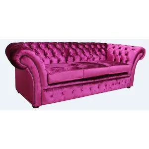 Chesterfield 3 Seater Sofa Settee Velvet Fuchsia Pink Fabric In Balmoral Style