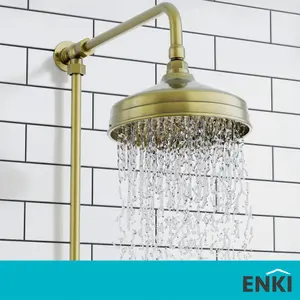 ENKI Traditional Antique Brass Fixed Solid Brass Shower Head Large 200mm