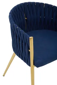 Blue Dining Chair with Woven Back, Dining Room Chair with Braided Pattern, Curved Back Restaurant Chair