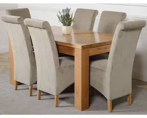 Dakota 152 x 87 cm Chunky Medium Oak Dining Table and 6 Chairs Dining Set with Montana Grey Fabric Chairs