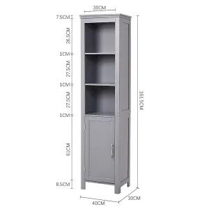 Grey Storage Bathroom Tall Cabinet with Blind Door 161.5cm H x 40cm W x 30cm D