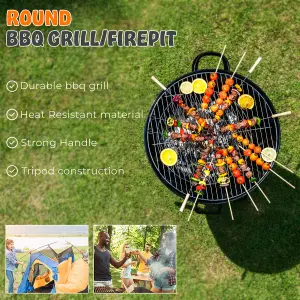 23 Inch Large Round Steel Fire Pit Garden Camping Burner & BBQ Grill