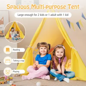 Costway Kids Play Tent Cotton Canvas Playhouse Toddler Castle Tent W/ Solid Wood Frame