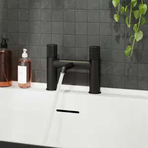 GoodHome Levanna Matt Black Deck-mounted Manual Double Bath Filler Tap