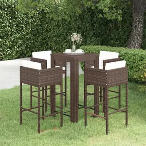 Garden Bar Set with Cushions Patio Brown