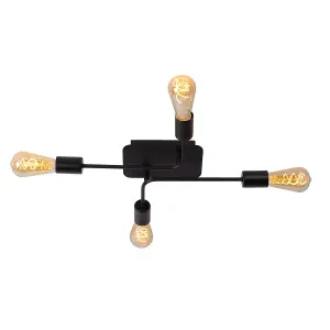 Lucide Lester Modern Flush Ceiling Light - 4xE27 - Black