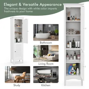 Costway Bathroom Tall Cabinet Slim Freestanding Storage Organizer Cupboard W/ 2 Doors