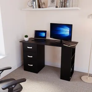 Vida Designs Mason Black Computer Desk With Shelves and 3 Drawers