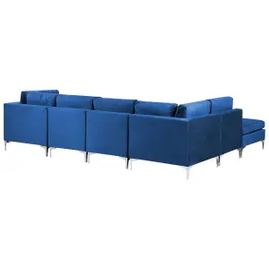 Corner Sofa with Ottoman EVJA Navy Blue Velvet Right Hand