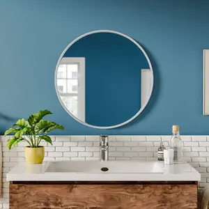 Baum Metal Flat Wall Mirror White / 50 cm H x 50 cm W