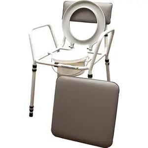 Height Adjustable Bedroom Bathroom Commode Chair - 5 Litre Pail with Lid - Grey