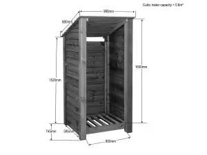 Wooden log store (roof sloping back) W-99cm, H-180cm, D-88cm - natural (light green) finish