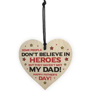 Novelty Fathers Day Gift Superhero Theme Wood Heart Dad Gift From Daughter Son