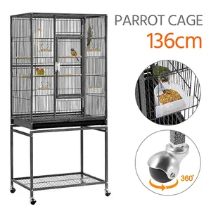 Yaheetech Black Mobile Metal Bird Cage w/ Detachable Stand Large