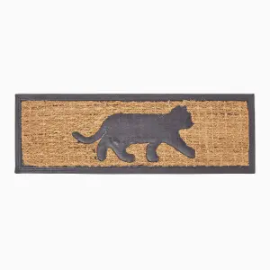 Homescapes Black Cat Silhouette Non-Slip Coir Doormat