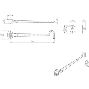 Heavy Duty Cabin Hook & Eye Polished Brass 254mm Arm Cabinet Hatch Lock