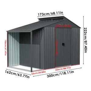 Waterproof Outdoor Metal Shed Garden Storage Tool Shed Double Door with Lean-to,Grey