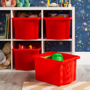 Wham 4x Stack & Store 24L Red Plastic Storage Boxes. Home, Office, Classroom, Playroom, Toys, Books. L42 x W32 x H25cm