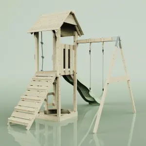 PolarPlay Tower Kids Wooden Climbing Frame with Swing and Slide - Swing Destin Sage